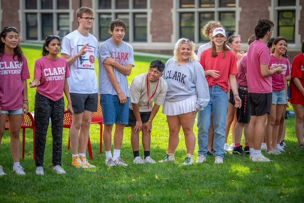 students stand in line