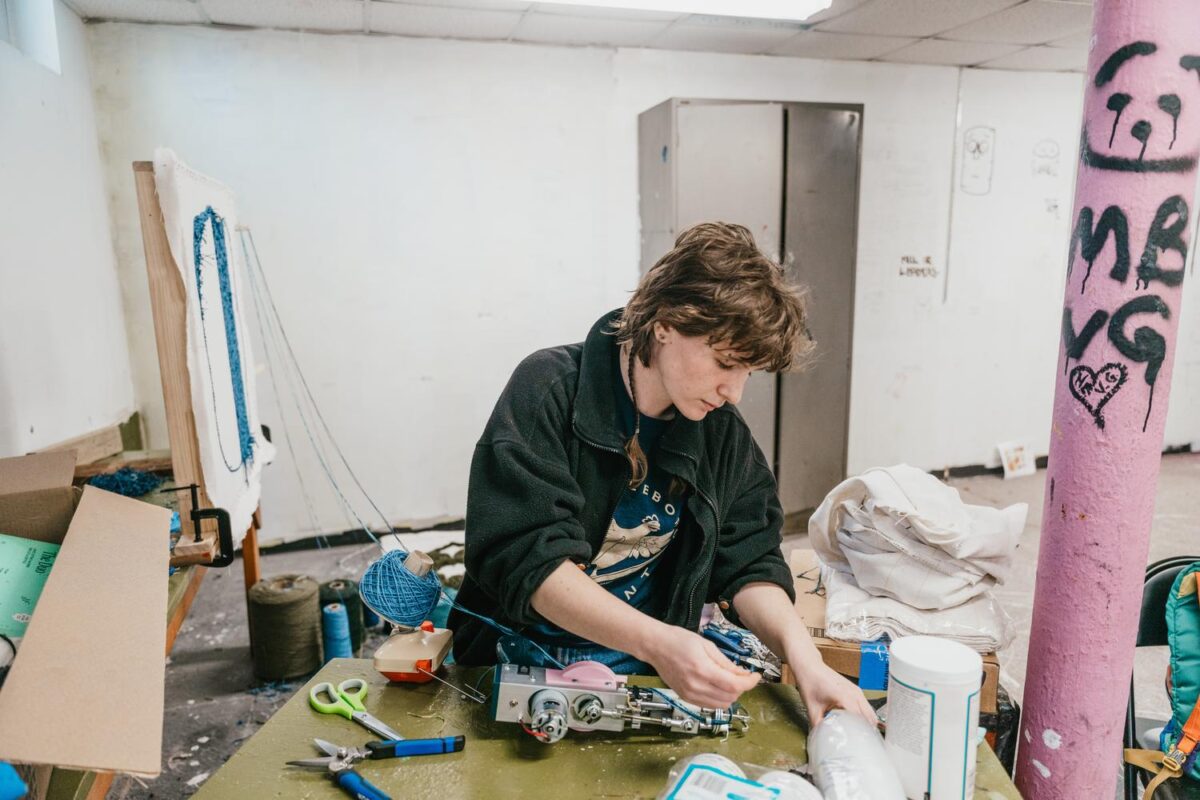 student working in workshop