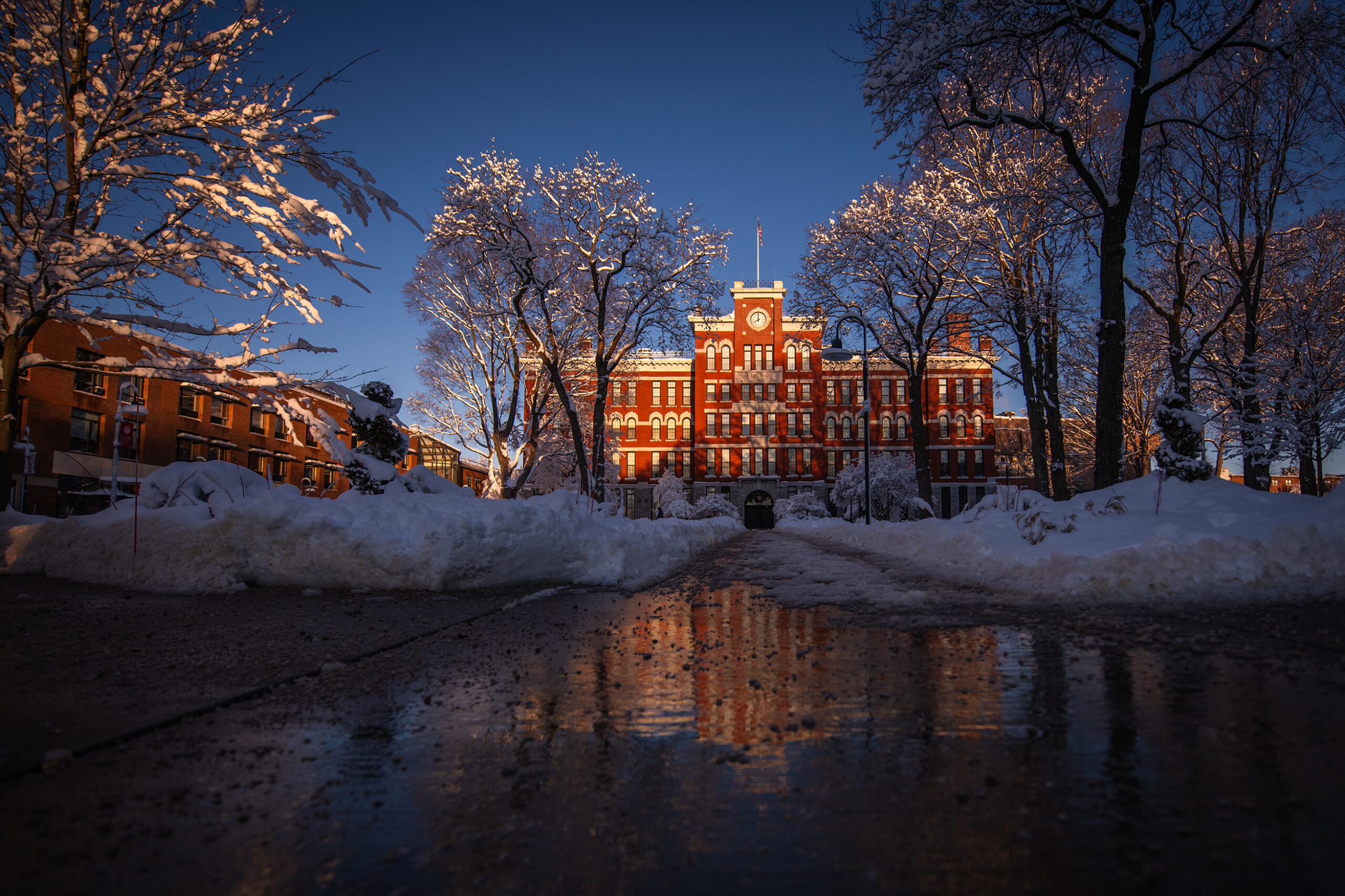 Jonas Clark Hall in the snow