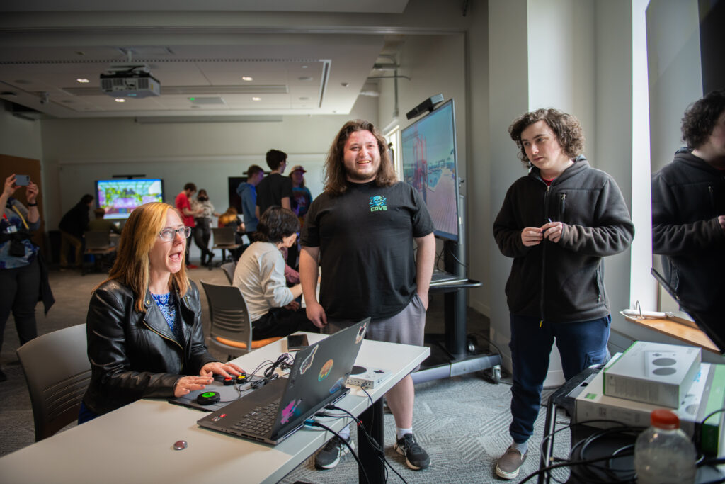 students play video game