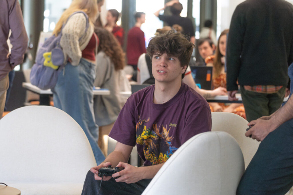 student plays video game