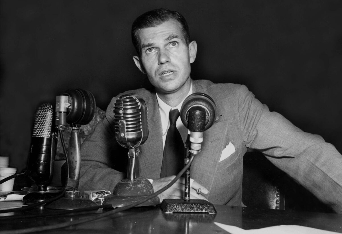 Alger Hiss testifies before the House Unamerican Activities Committee in 1950
