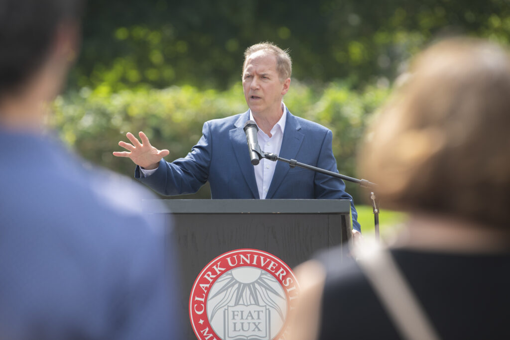 university president at podium