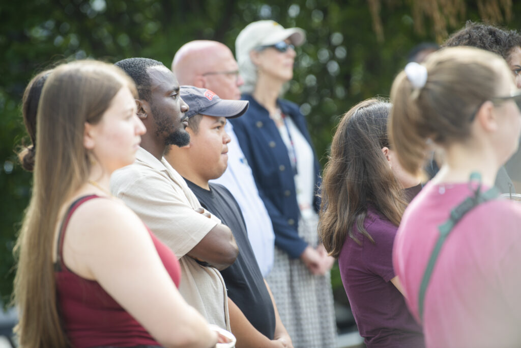 group of people on patio