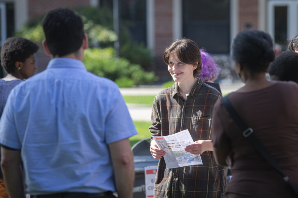 people talking at table