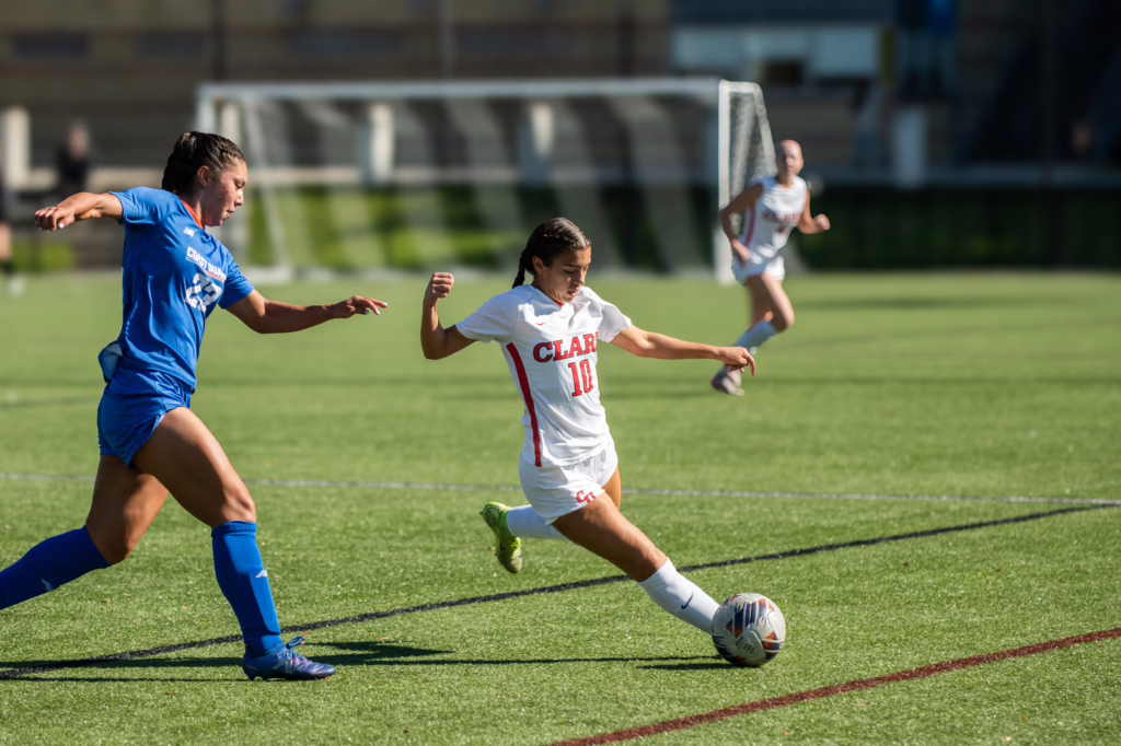 two soccer players on field