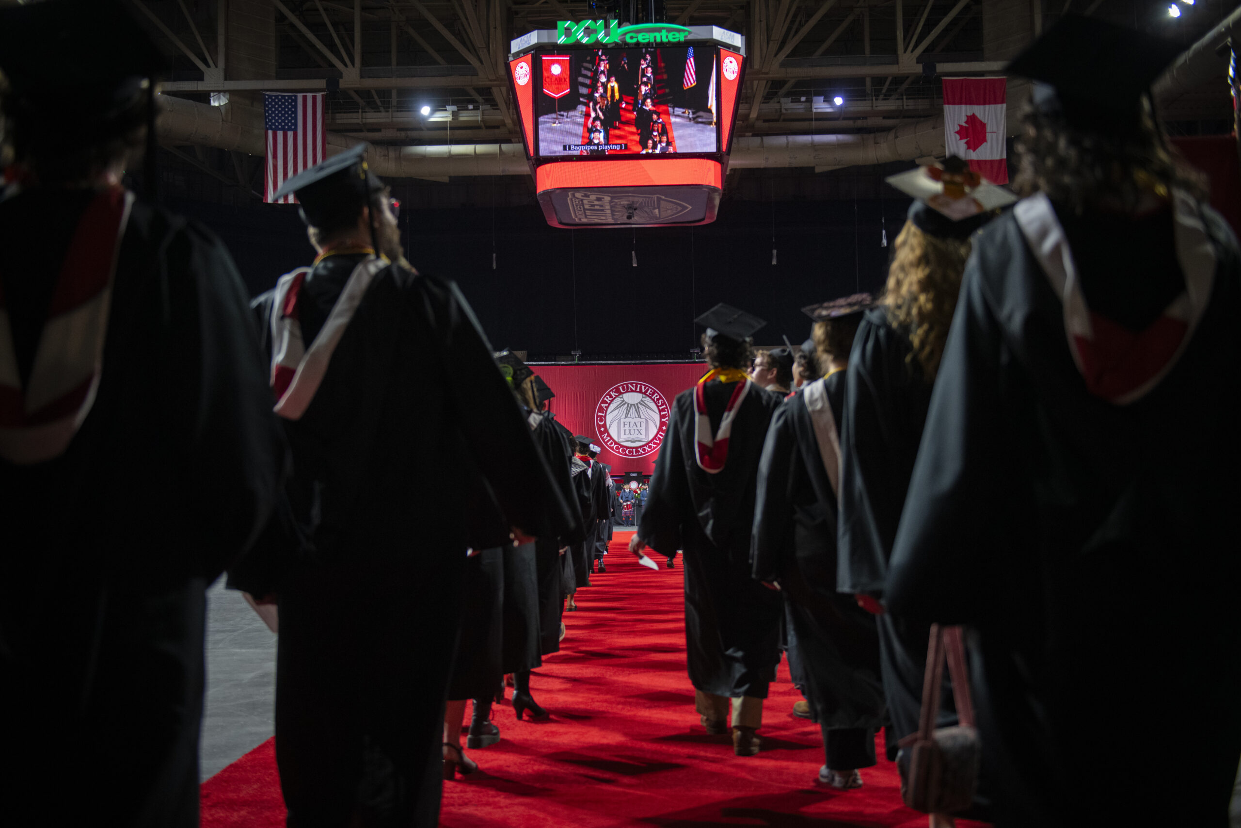 Students process into the DCU Center for Clark University Commencement