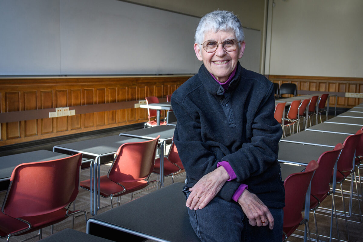 Cynthis Enloe in a Jonas Clark Hall classroom