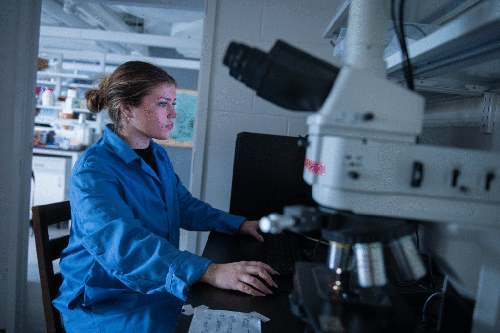 Emme Salisbury in the lab