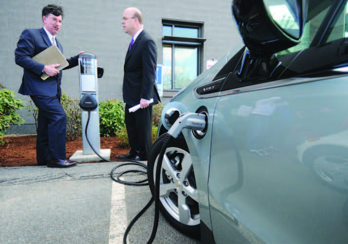 Jack Foley and Jim McGovern at EV charging station
