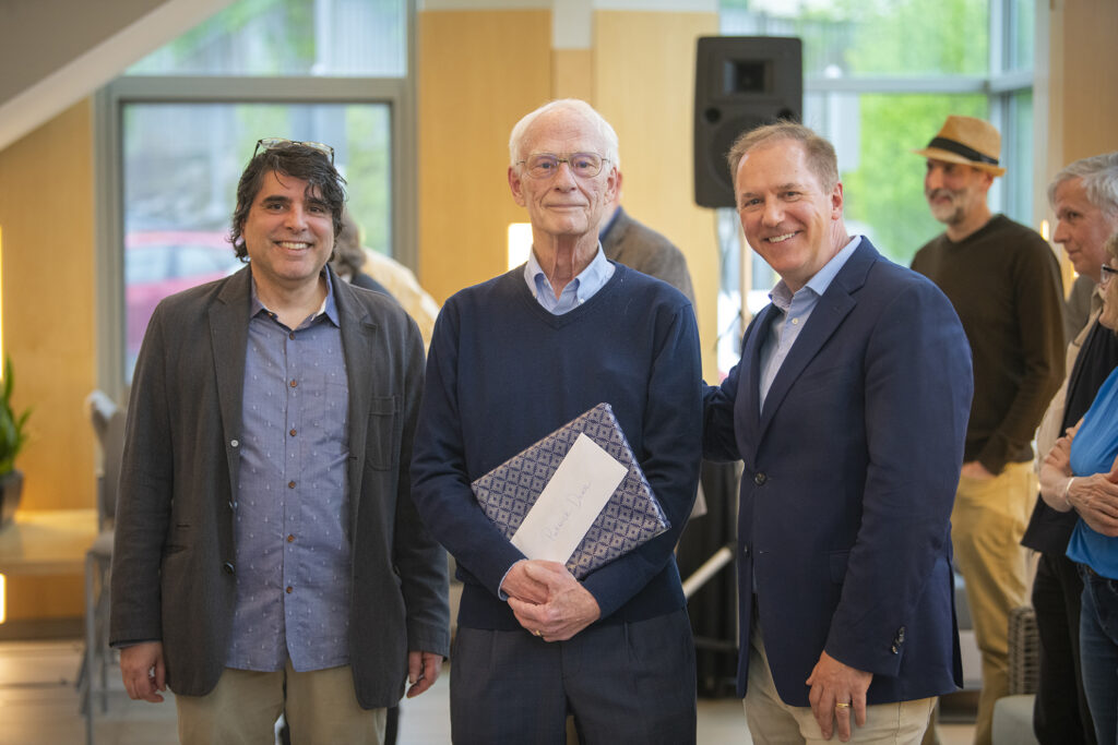 Professor Patrick Derr with Professor Ravi Sharna and President David Fithian.
