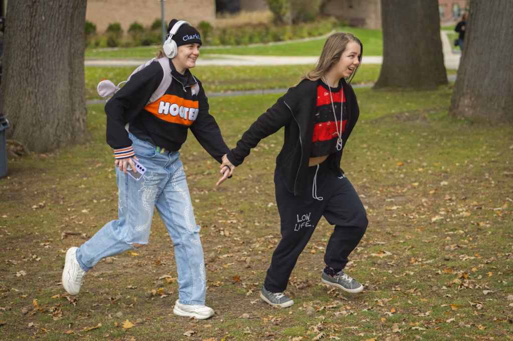 people gather on campus green