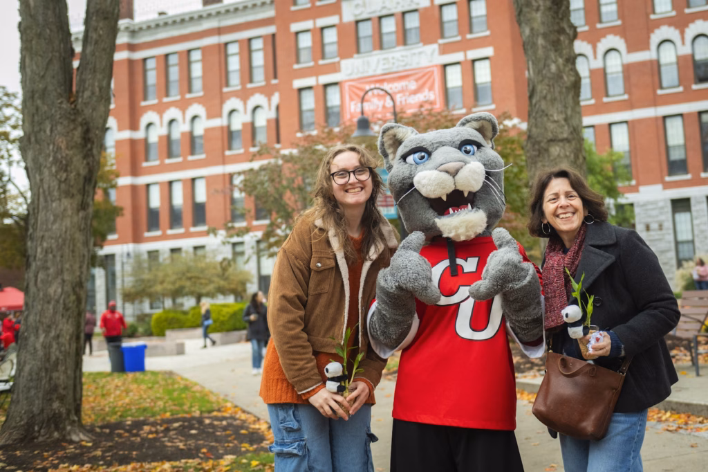 people gather on campus green