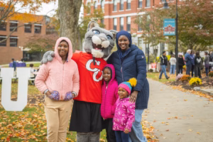 people gather on campus green