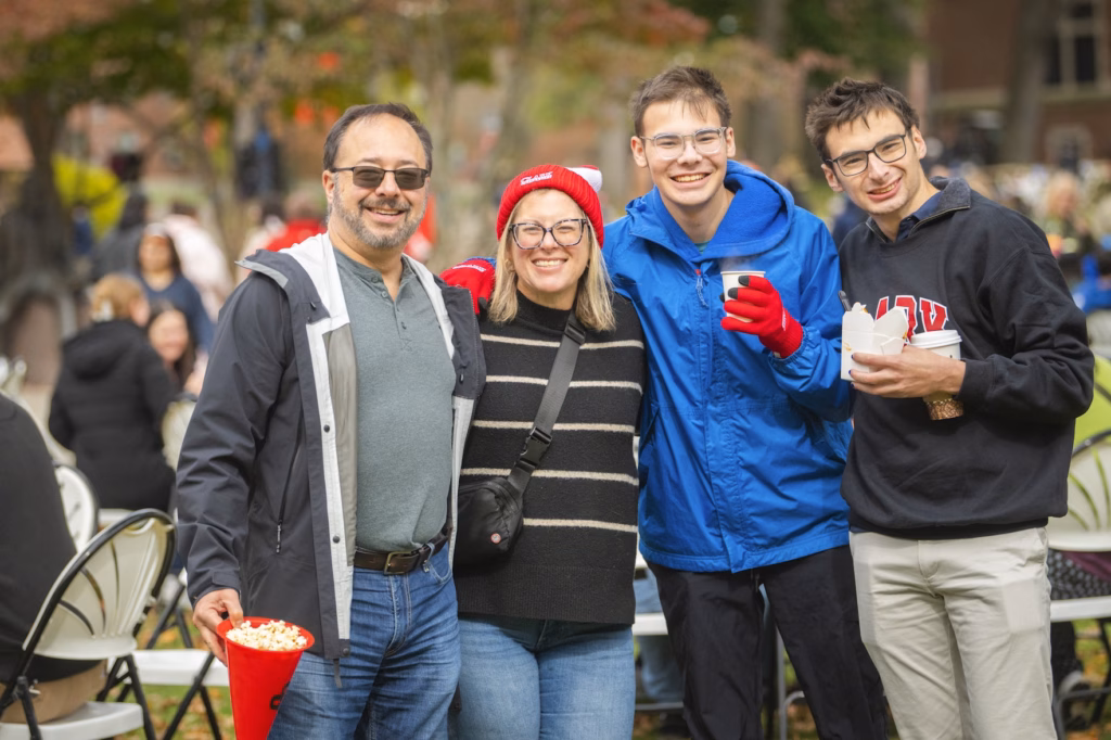 people gather on campus green