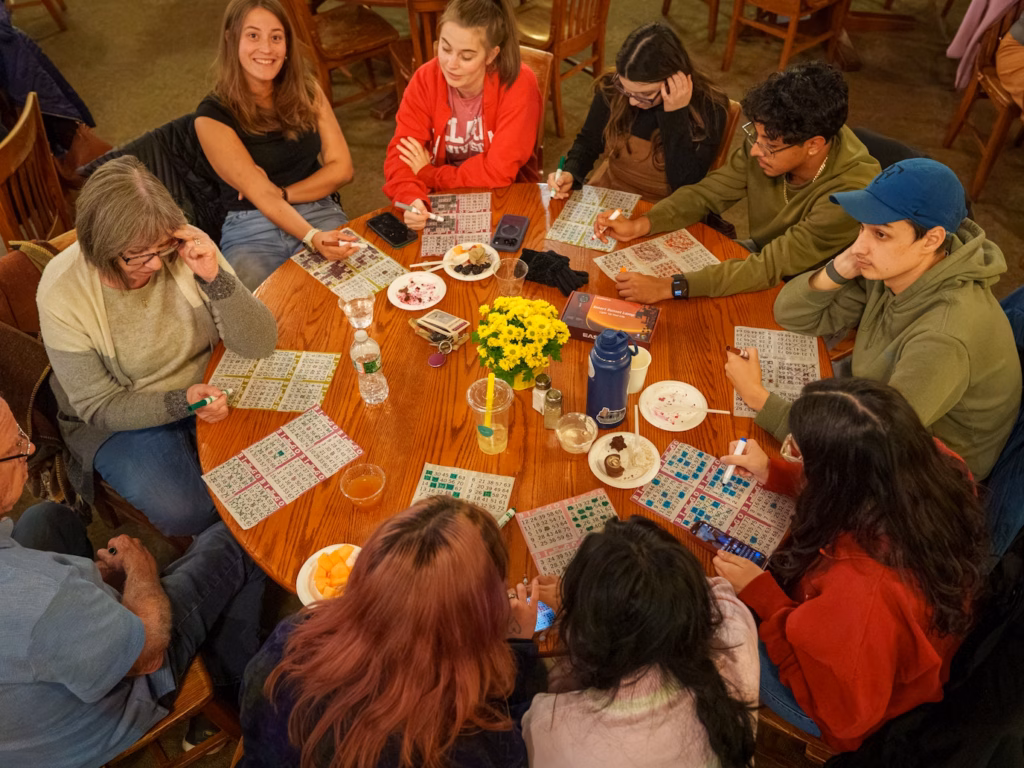 people gather for bingo
