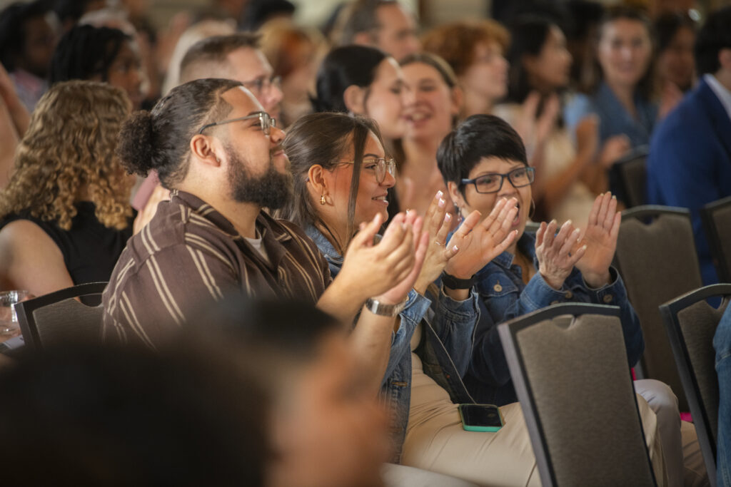 people pose for photos at First-Gen Pinning Ceremony