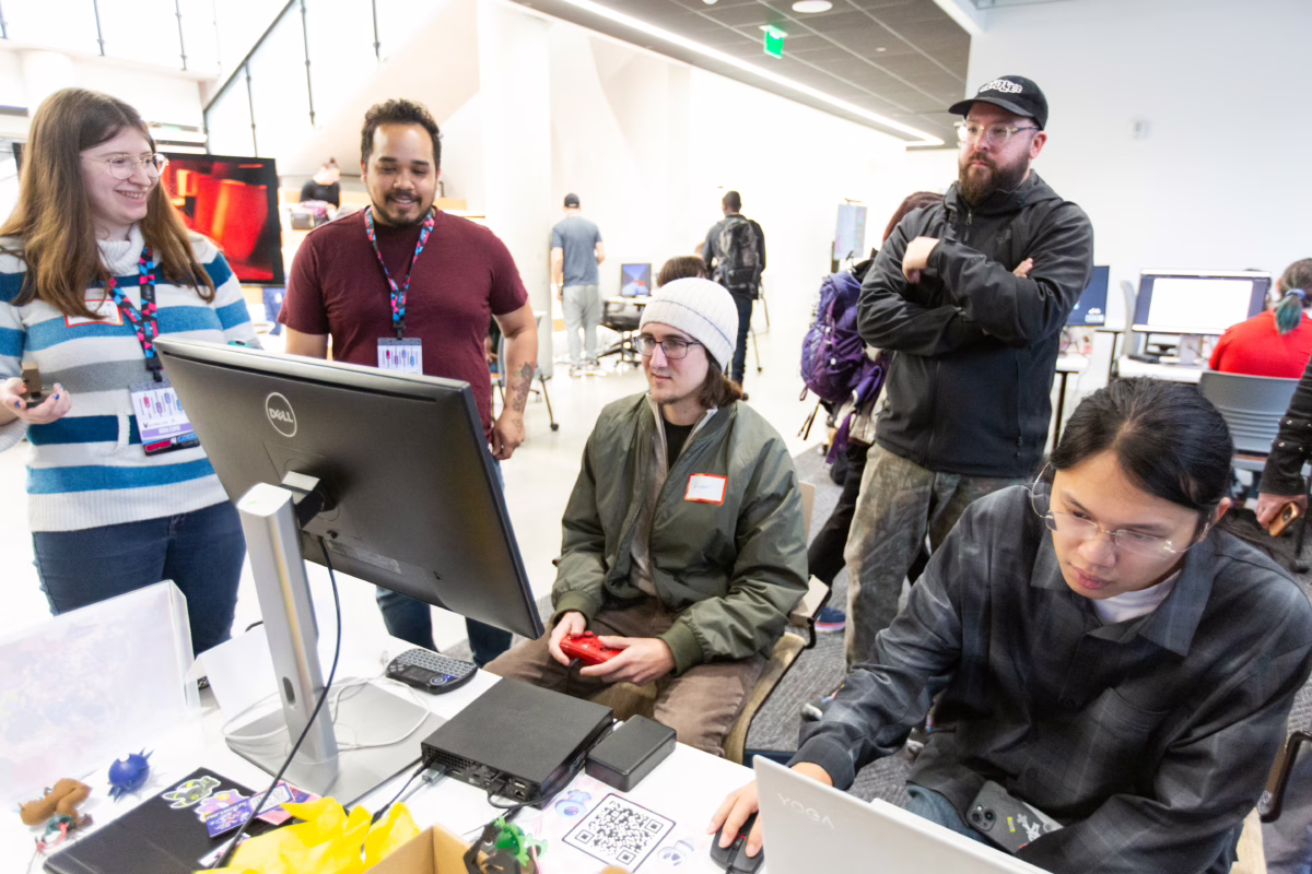 students play game at conference