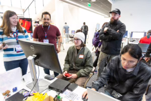 students play game at conference