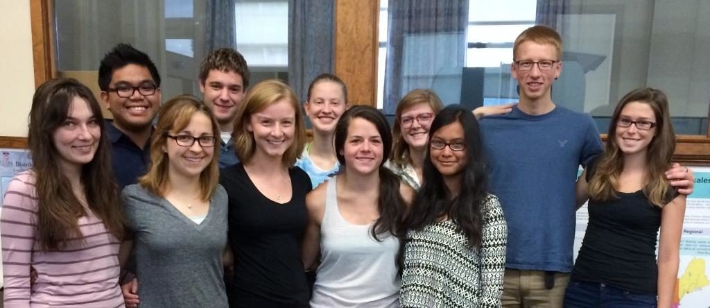 The 2014 HERO Fellows pause at the start of their summer research program in early June. From left: Amber Todoroff (University of Florida), Albert Bautista (Humboldt State University, CA), Amy Phillips (Clark University), Andrew Veruzzo (College of the Holy Cross), Ali Jackman (Whittier College, CA), Elizabeth Anderson (Rensselaer Polytechnic Institute, NY), Anona Miller (Appalachian State University, NC), Marina Khananayev (Clark University), Gaia Khairina (Clark University), Ben Ewald (Clark University) and Hannah Rush (Clark University).