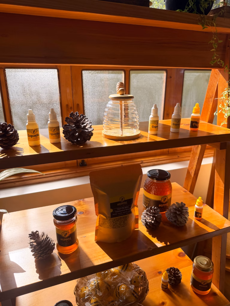 Honey on a shelf in a store