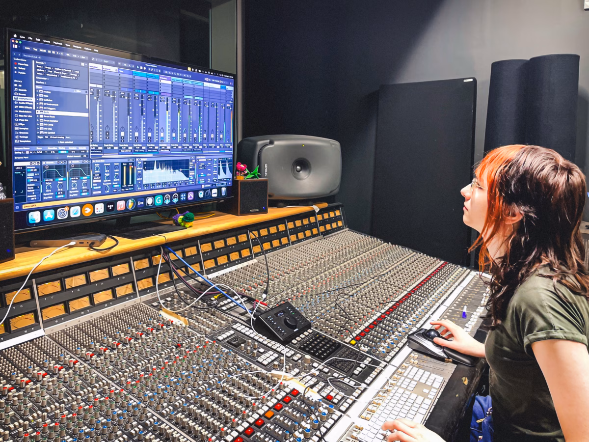 student in recording studio