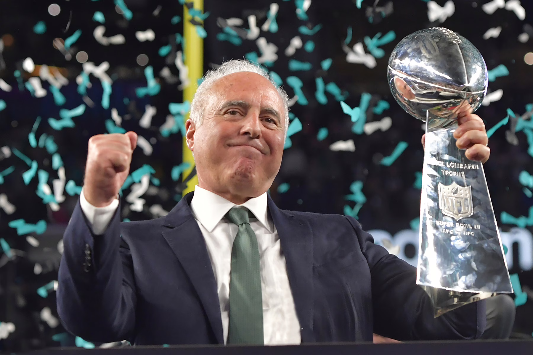 Jeff Lurie with the Vince Lombardi Trophy after winning the 2018 Sup0er Bowl