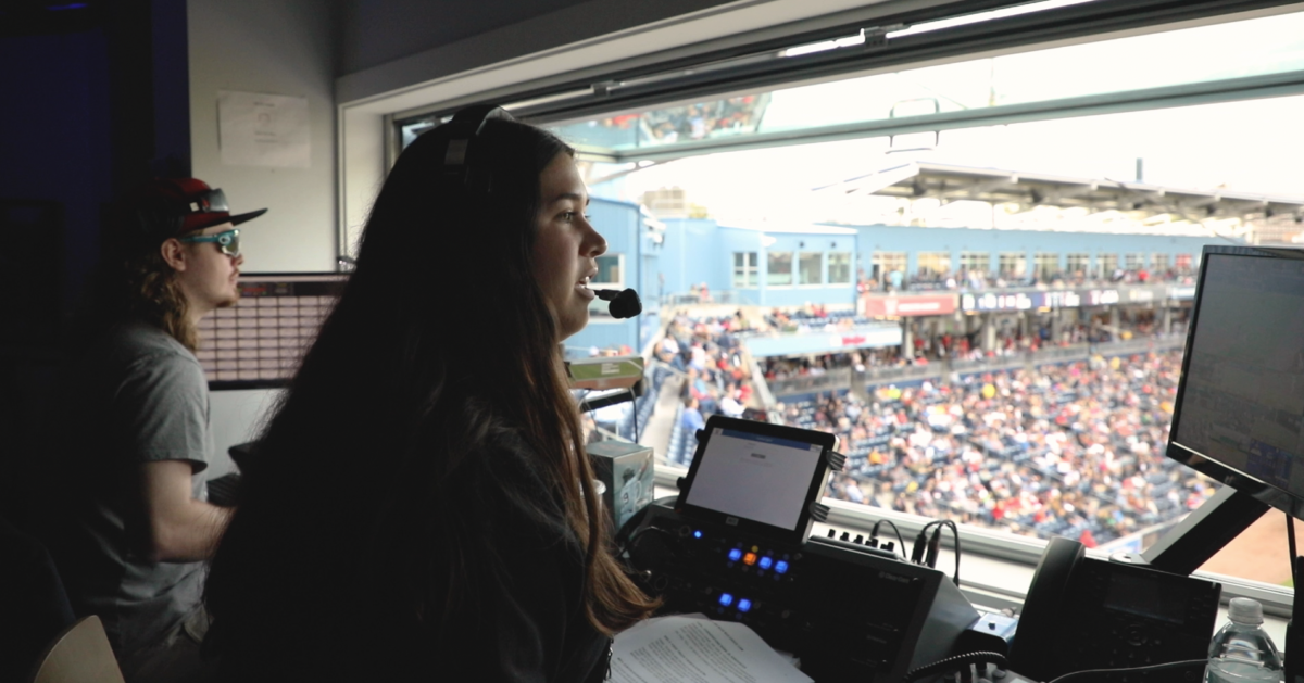 Jessica Sardilli in the control room at Polar Park.