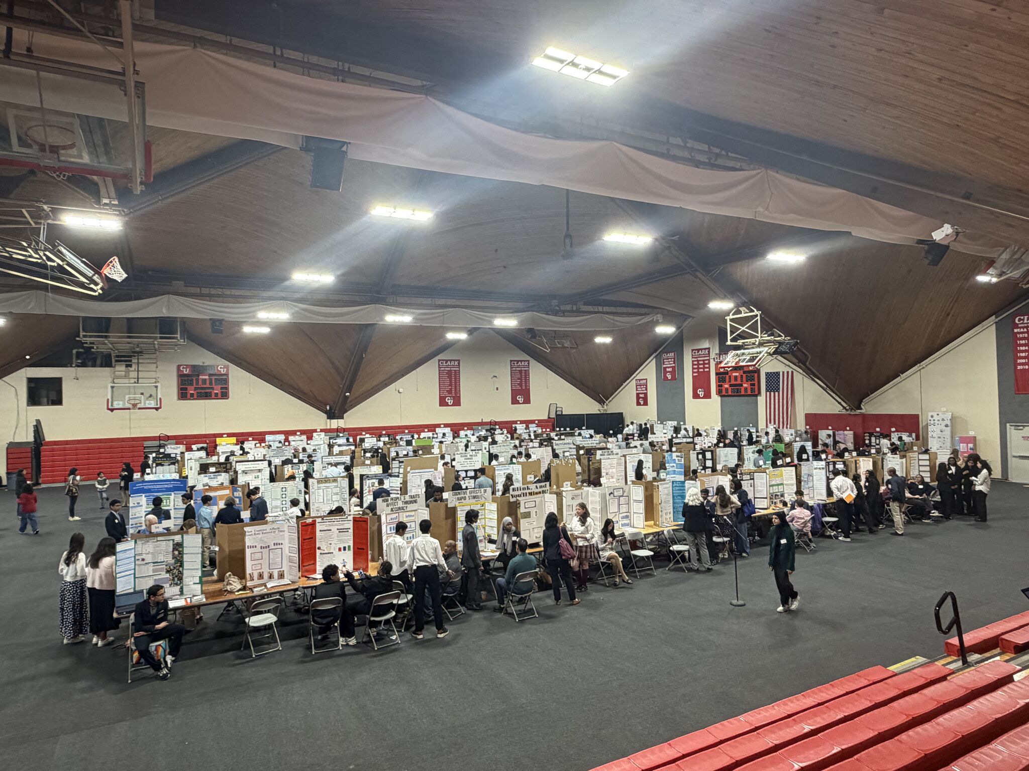 Middle school students at the Massachusetts Science and Engineering Fair in Clark‘s Kneller Center.