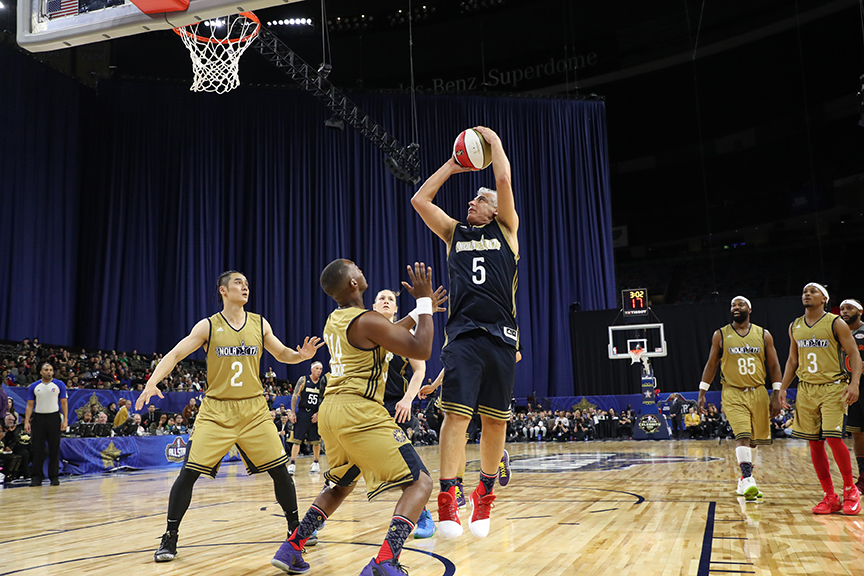 Marc Lasry takes a shot during the 2017 NBA Celebrity game