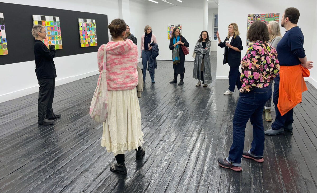 MFA students talking with gallery person in New York City