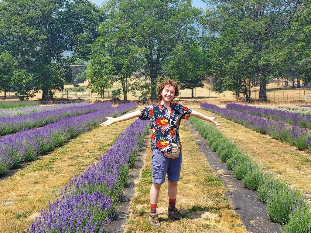 student in field of lavender