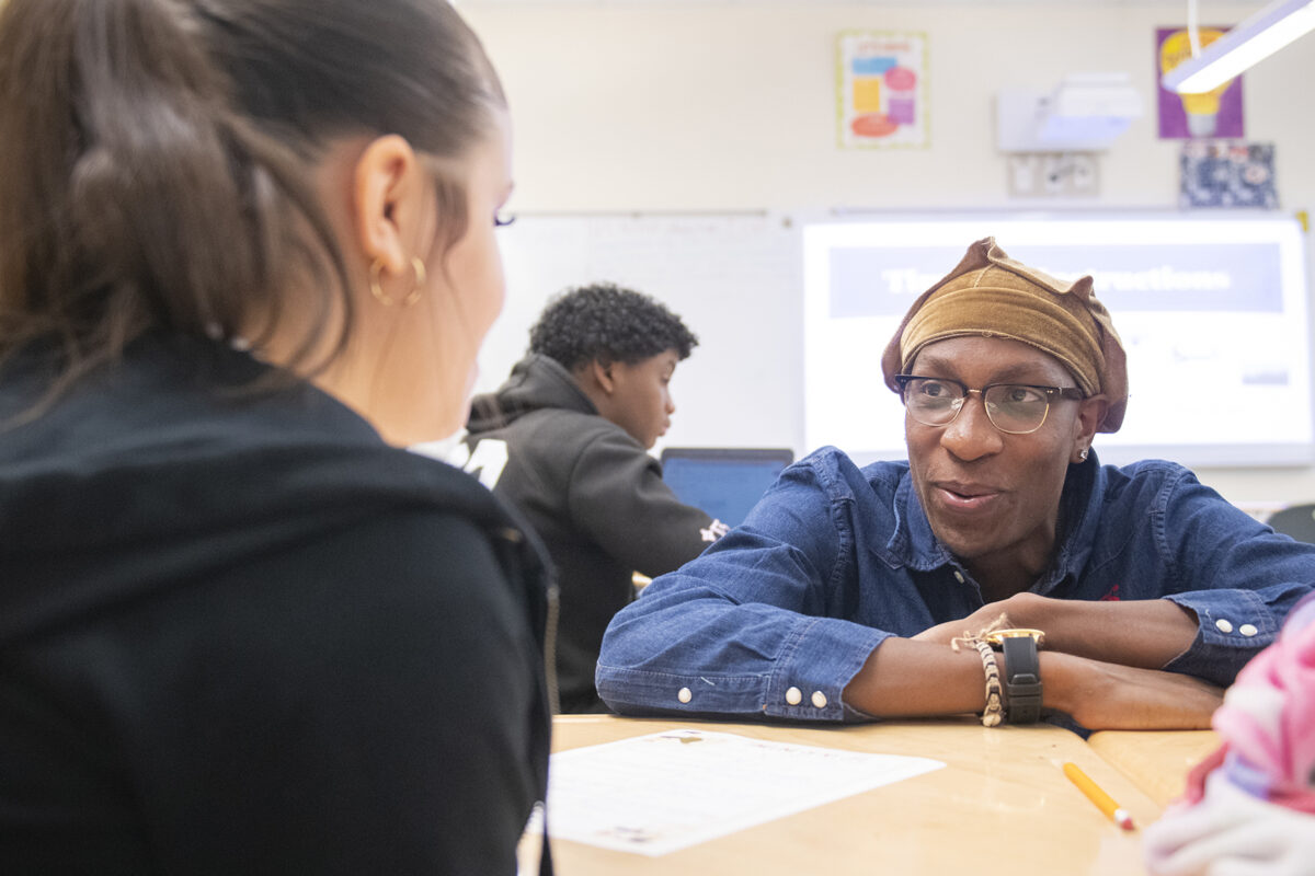 Nate Edwards-Roseney ’26 works with a Southbridge High School student