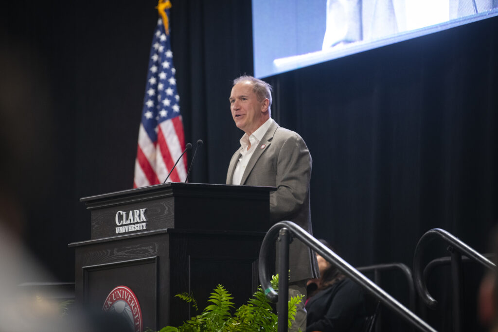 university president at podium