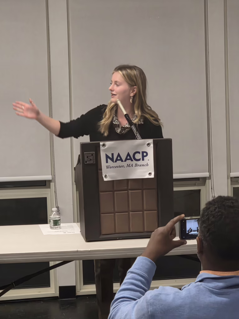 student makes presentation