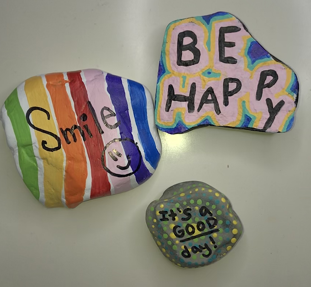 Rocks painted by Natalie Zaba on campus