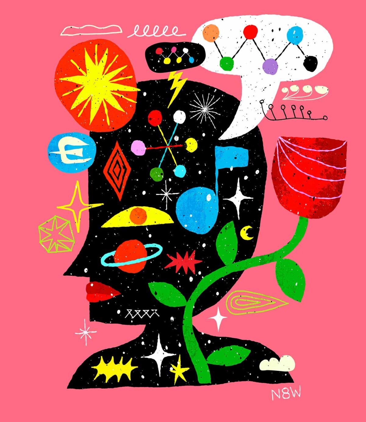 Illustration of a person in silhouette evoking the sense of vibrant dialogue on the humanities.