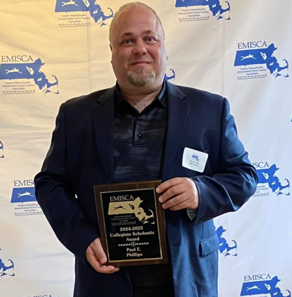 Paul Phillips receives award from Eastern Massachusetts Interscholastic Swim Coaches Association