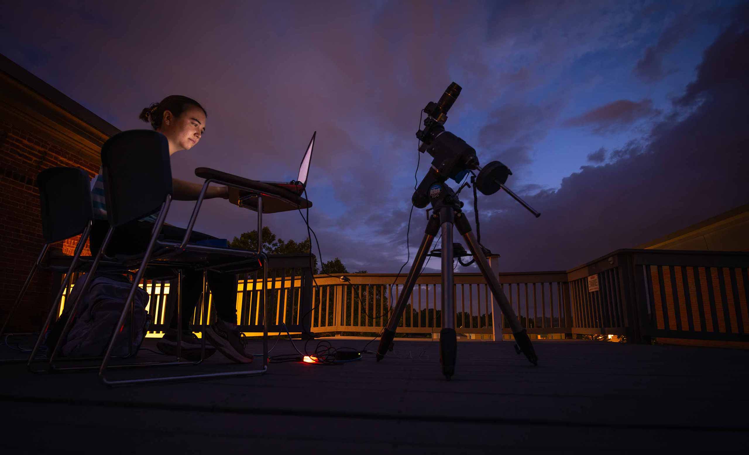 Rosa Newshare explores astrophotography at night on top of the math and physics building.