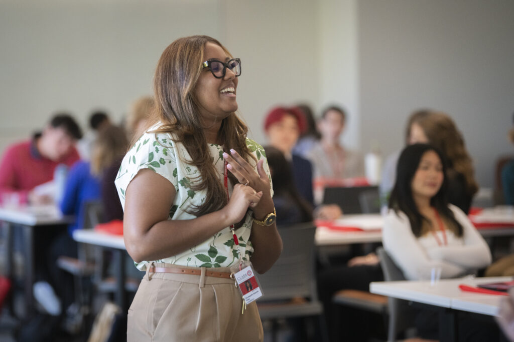 student standing at event