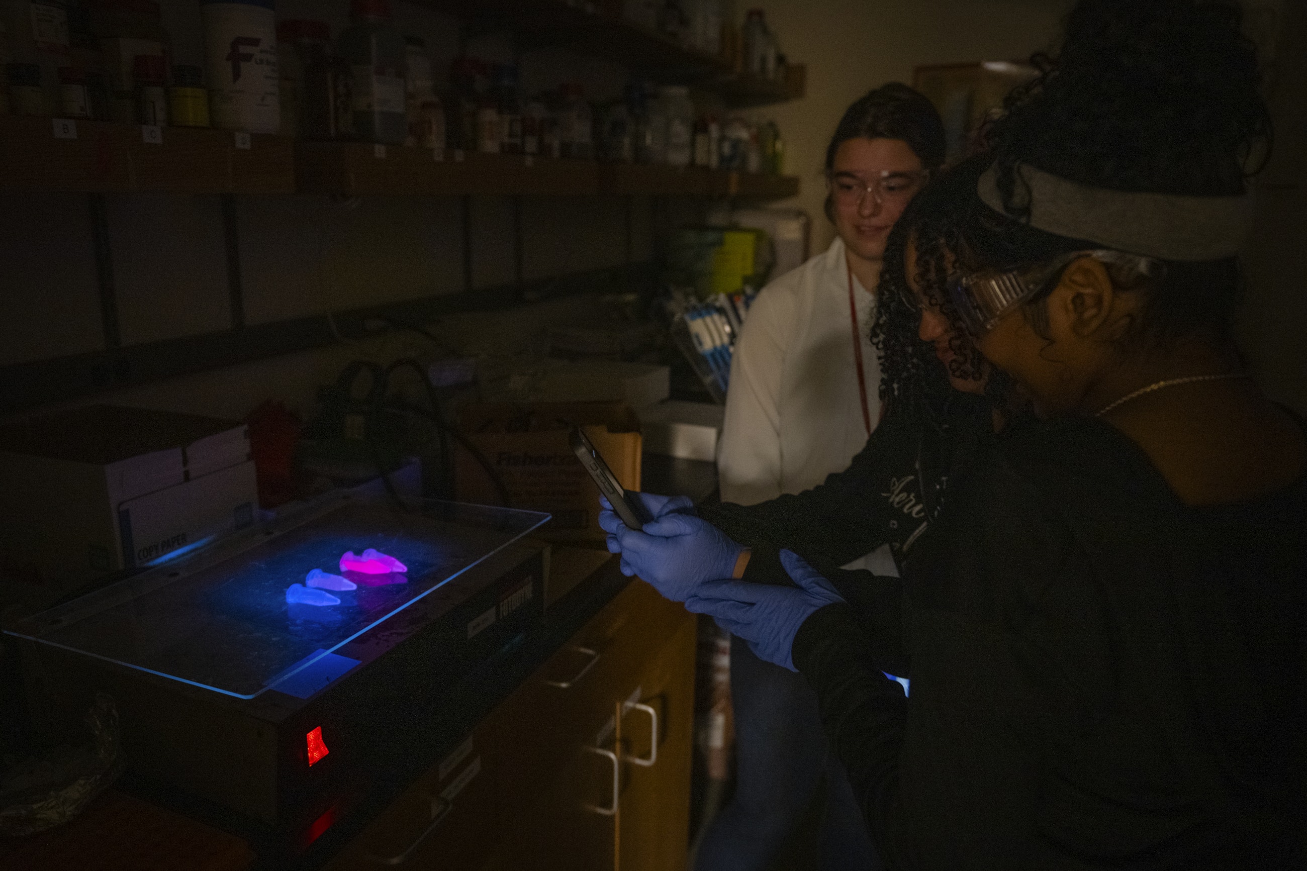 Worcester high school students conducting chemistry experiment at Clark