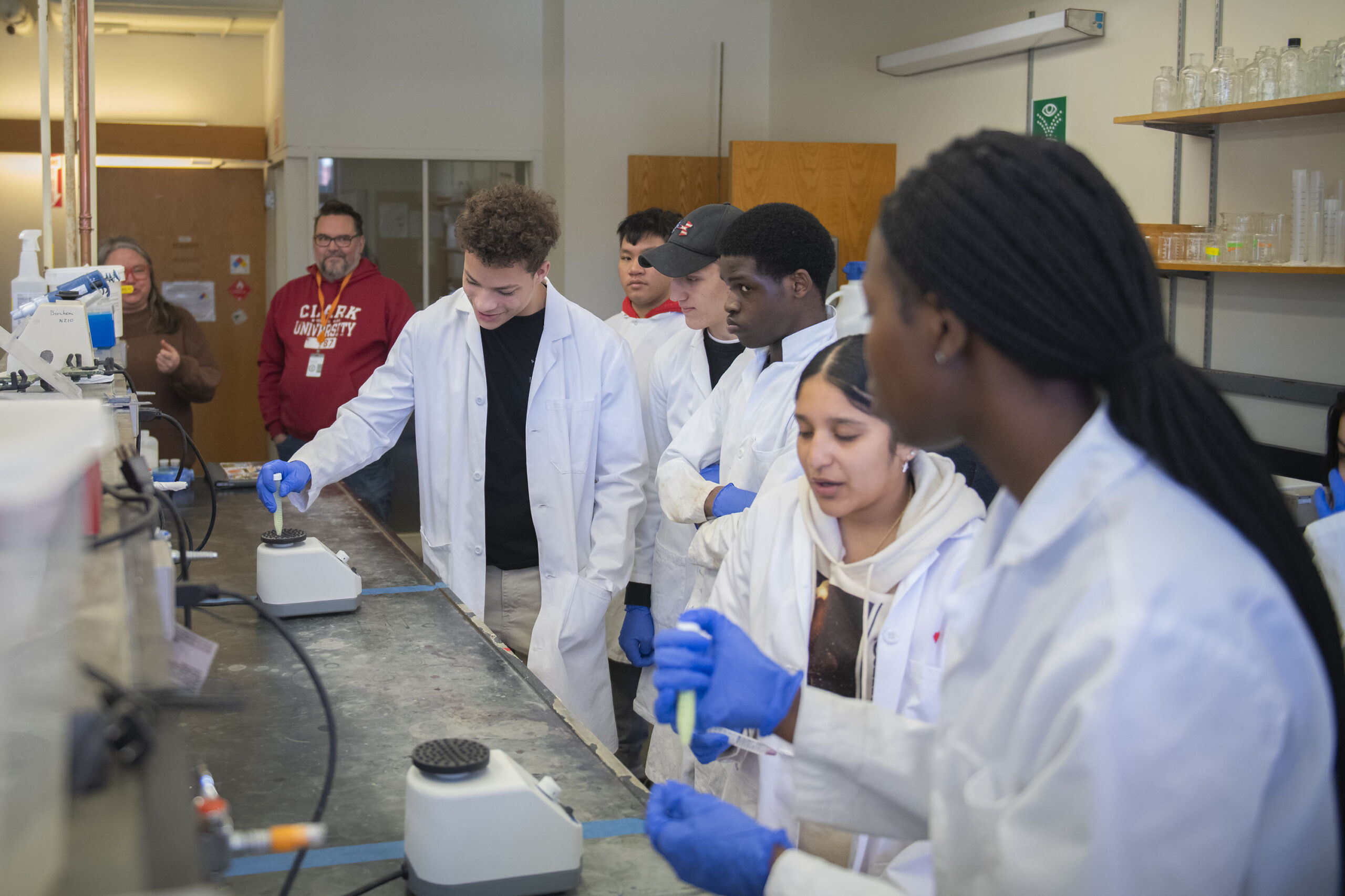 North High School students conduct experiments in the lab.