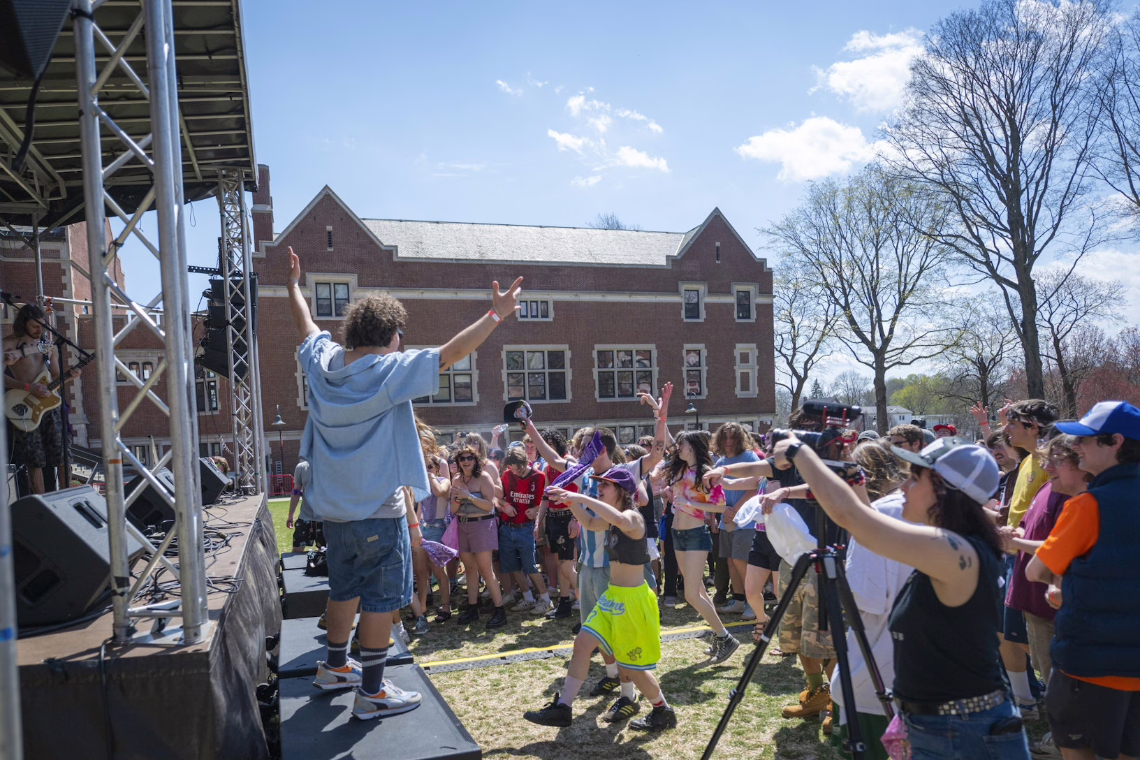 students on campus green