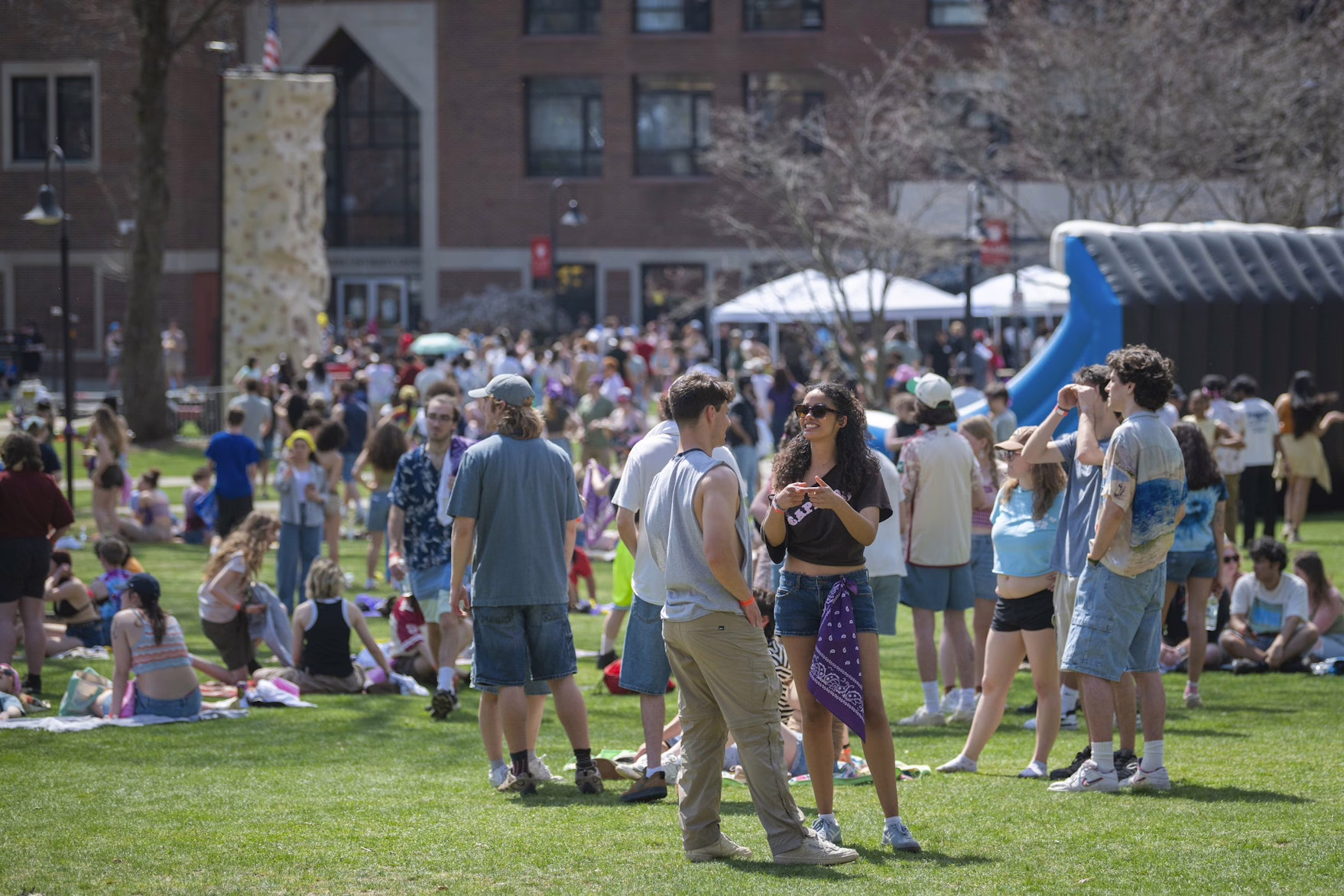 students on campus green