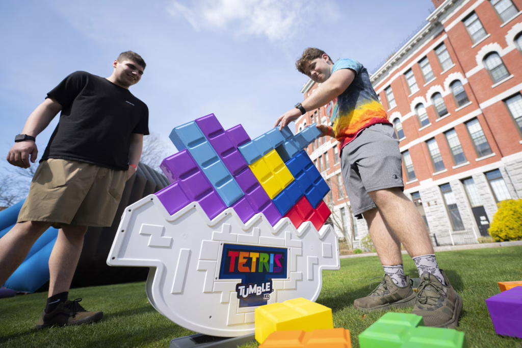 students on campus green