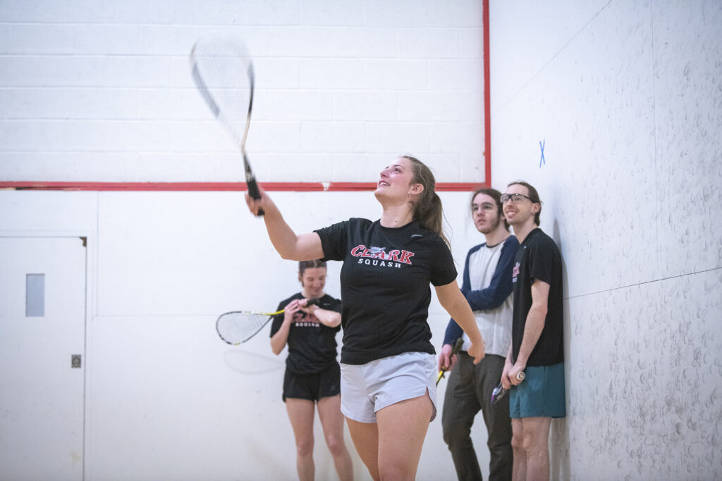 Clark Club Squash practices in the Kneller Athletic Center.