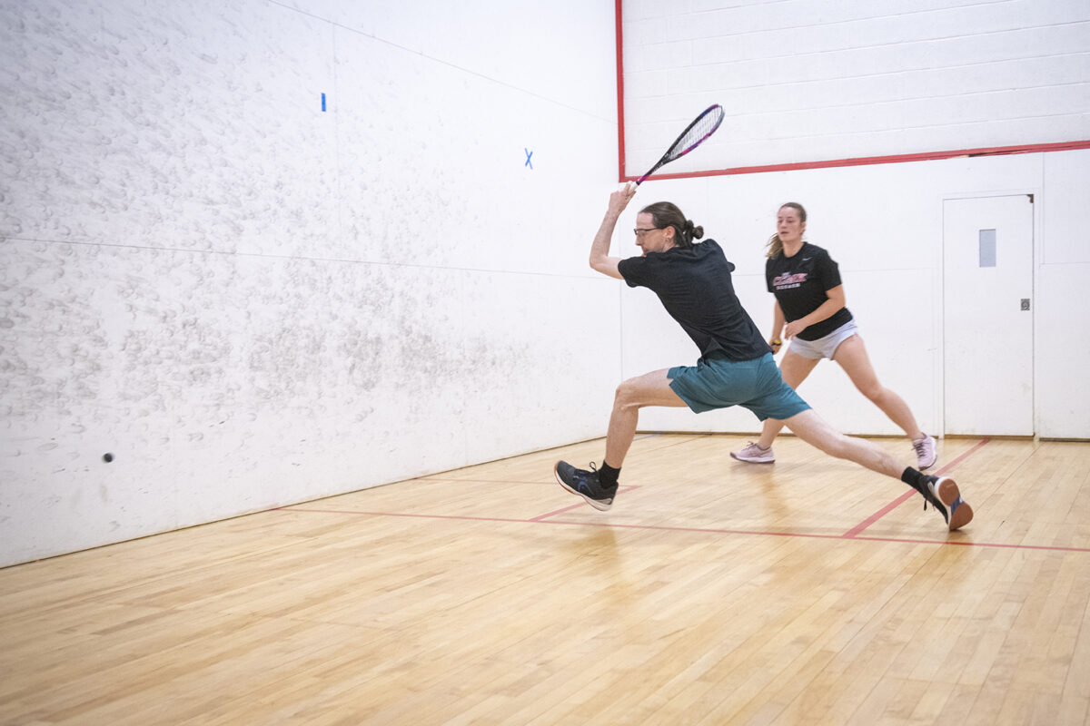 Clark Club Squash practices in the Kneller Athletic Center.