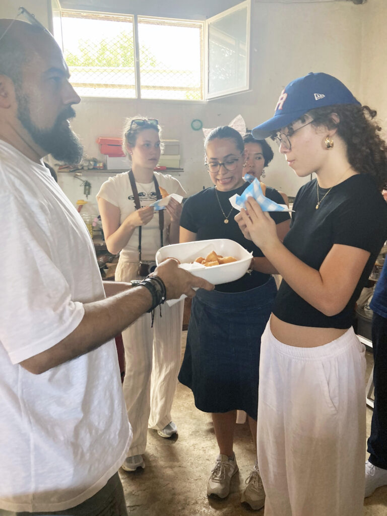 Students tasting samples in Greece