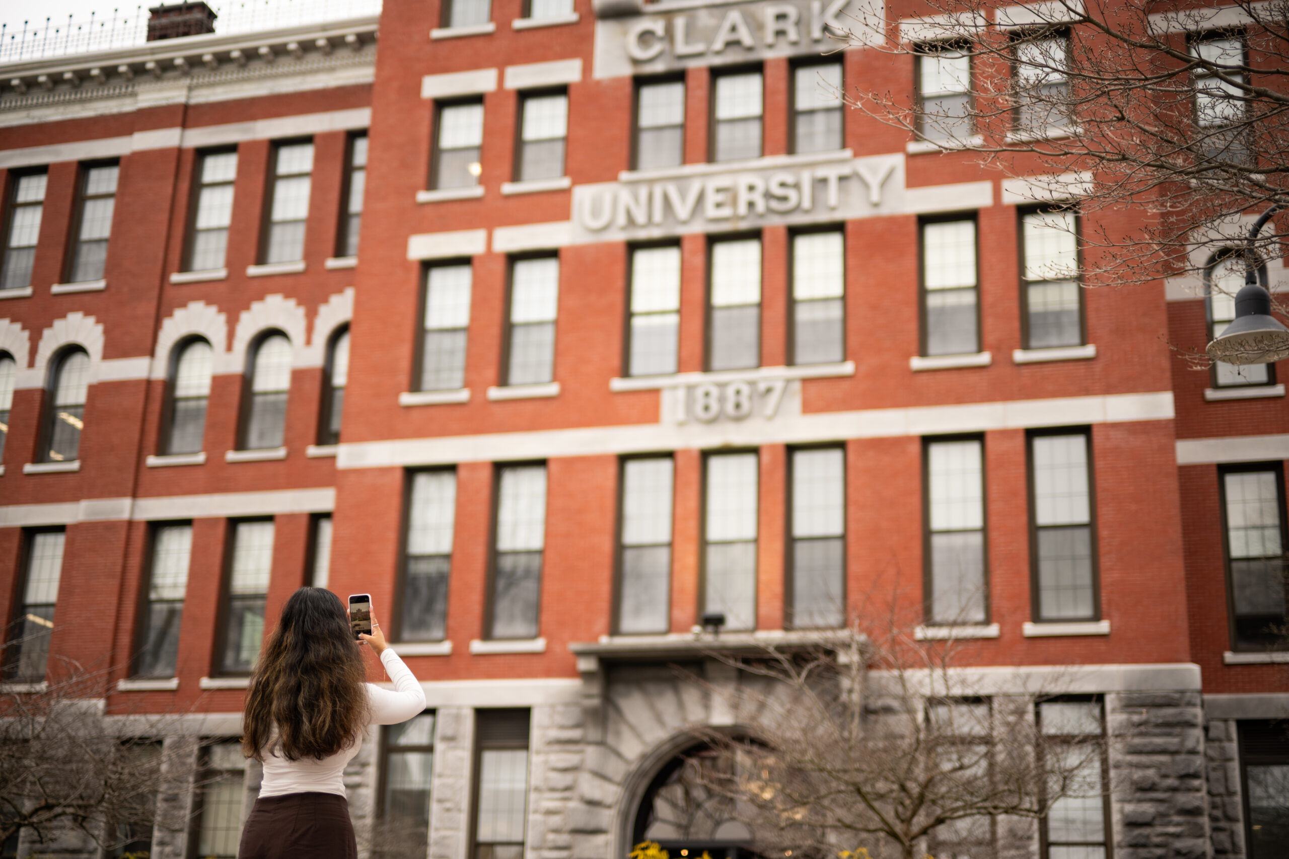 student records video of campus building