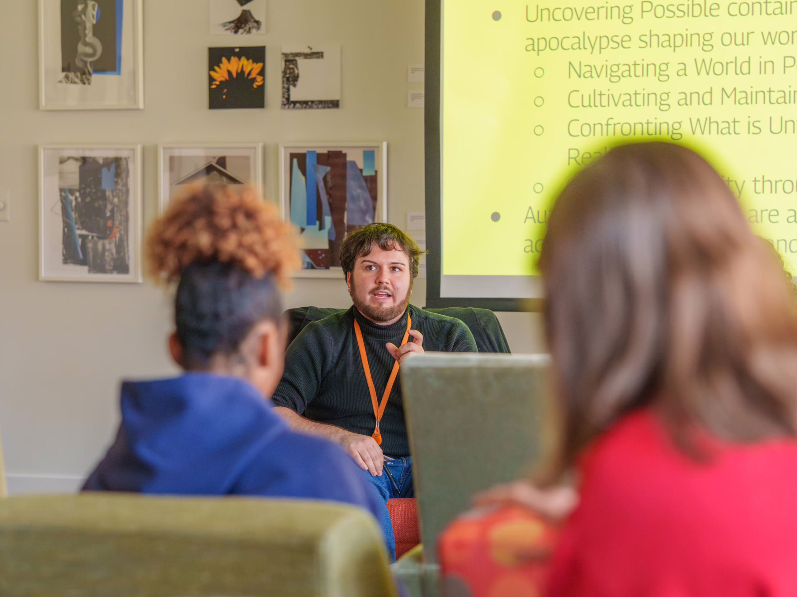 person speaks to class